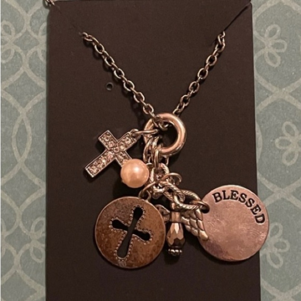 Silver faith necklace Costume silver necklace with multiple faith charms